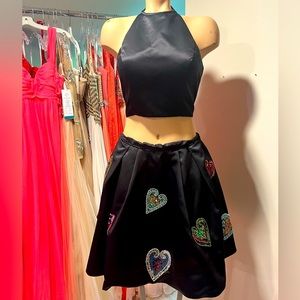 Black Satin 2 Piece Dress By Sherri Hill. Size 8.